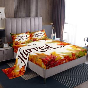 Erosebridal Комплект постельного белья для девочек с осенним листовым принтом, мягкий ботанический дизайн, Red Green