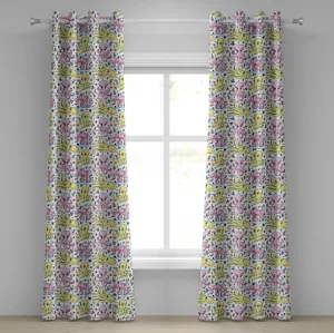 Штора на люверсах ABAKUHAUS Осьминог, рисунок в виде морских животных и растений, декоративная, двухпанельная, 280 см x 245 см, светло-голубой, желтый, розовый