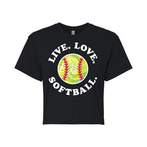 Укороченная футболка с рисунком для софтбола Juniors' Live Love Licensed Character, черный