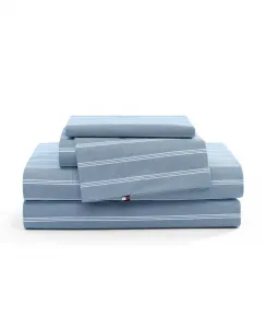 Комплект постельного белья из 4 предметов, перкаль из хлопка с набивным рисунком, плотность ткани 200 TC, размер King Tommy Hilfiger, синий