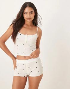 Джина Трикотаж, мягкая пижама-майка, топ для дома, белый с черными сердечками, микс и сочетания