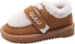 Мягкие домашние тапочки для малышей, плюшевые и теплые, для мальчиков и девочек, зимние ботиночки с плоской подошвой из искусственного меха Generic, Khaki-1