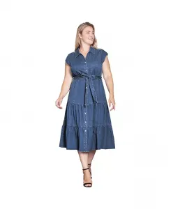 Женское платье миди из тенсела с ярусами и силуэтом А-силуэта Standards & Practices, синий