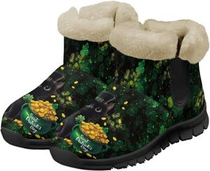 Зимние ботинки UNICEU для женщин с теплой искусственной меховой подкладкой, мягкие уютные пушистые ботильоны, рождественские снежные ботинки, St Patrick Day Black Cat