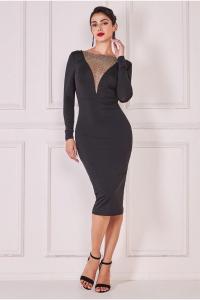 Миди на спине с капюшоном и сетчатым узором Diamante Goddiva, черный