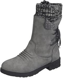 Женские ковбойские сапоги Ladmiple с широким голенищем, до колена, модные вестерн, с заостренным носком, массивным каблуком и боковой молнией, W-Grey