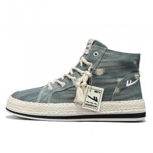 Износостойкие, легкие и дышащие высокие скейтерские кеды мужские джинсовые светло-голубые Warrior