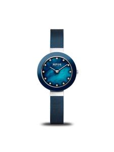 Женские наручные часы Bering, керамический миланский ремешок 29 мм, артикул 11429-387, синий цвет