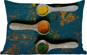 Подушка для улицы - Специи - Ложка - Травы - Коричневый - Желтый - Зеленый - 50 x 30 см - Устойчива к атмосферным воздействиям - Подушка для отдыха - Подушка для дивана - Украшение для гостиной MuchoWow