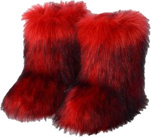 Женские ботинки из искусственного меха, пушистые короткие зимние ботинки с теплой меховой подкладкой для холодной погоды, удобные пушистые ботинки Generic, Red - B