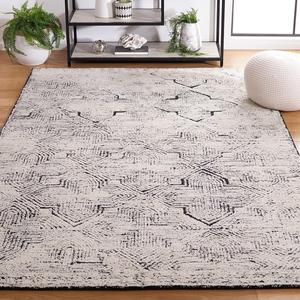 Ковер SAFAVIEH, 244 x 305 см, - коллекция Metro - большой - Black & Ivory, ручной работы из шерсти, идеально для гостиной, спальни, офиса, столовой (MET480Z)