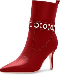 Женские ботильоны на высоком каблуке с острым носком и молнией Odetina, Red