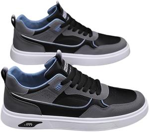 Мужские кроссовки для скейтбординга повседневные на шнуровке - однотонные низкие кеды из ПУ, круглый носок, обувь на все сезоны с тканевой подкладкой, ПВХ подошвой и текстильной стелькой для повседневной носки Hhhchpm, черный