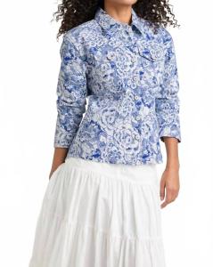 Скетчбук Флорал Скрамчд Каньон Куртка в белом/темном лазурном Cinq a sept