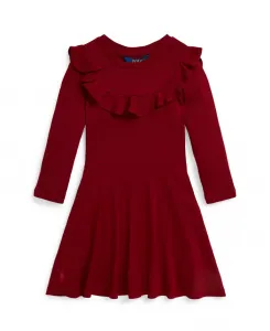 Платье с рюшами и длинными рукавами для девочек 2T-6X Polo Ralph Lauren, красный