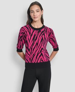 Женский свитер с круглым вырезом и зебровым принтом DKNY, Fuchsia/black