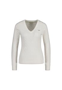 Женский свитер косой вязки - STRETCH COTTON CABLE V-NECK, косая вязка GANT, цвет Ecru