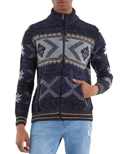 Мужская вязаная куртка на молнии, норвежский узор Leif Nelson, синий