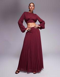 Юбка макси с заниженной талией и складками, темно-вишневая Asos Design