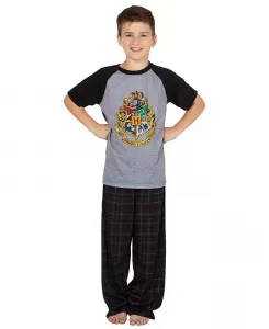 Мальчиковый комплект пижамы из 2 предметов с гербом Хогвартса и регланным покроем в клетку Harry Potter, черный
