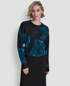Женский свитер из мохера с длинными рукавами и интарсией DKNY, Black/ocean Blue