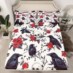 Erosebridal Готические простыни с черепами, скелетами и розами, красные цветы, декор с ветвями деревьев, Black Red Yellow