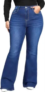 Женские джинсы Mid Waist Hip с карманами, синие, эластичные, расклешенные, большие размеры