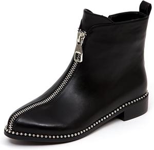 Женские стильные ботильоны Zszszsu с заклепками, массивным низким каблуком, модные ботинки на молнии для повседневной носки, осень-зима, размеры 4-16 US, Black