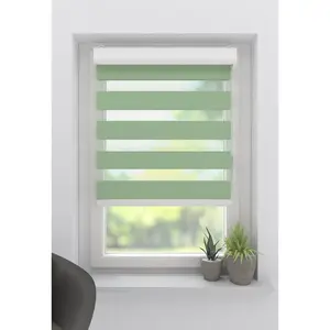 Мой дом Двойной рулон Greta с защитой от света, без сверления, свободновисящий с кассетой, крепление с зажимными держателями My Home, зеленый/белый