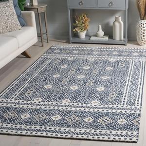 SAFAVIEH коллекция Micro-Loop декоративный ковер, 122 x 183 см, Navy & Ivory, ручной работы из шерсти, идеально для гостиной, столовой, спальни (MLP803N-4)