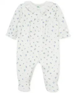 Детский комбинезон с ножками для девочек из велюра с мелким цветочным принтом Little Me, белый