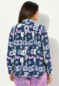 Блуза LETTER LONG SLEEVE COLLARED GRAPHIC Ulla Popken, темно-синий