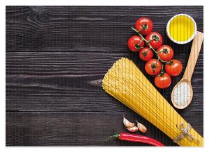 Коврик для душа Wallario, нескользящий коврик, коврик для ванной, коврик для ног, итальянское меню со спагетти, помидорами, солью и перцем чили, размер примерно 70 х 50 см, желтый