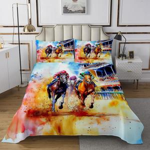 Erosebridal Комплект постельного белья Horse Racing Derby Sports с водяными галопирующими лошадьми в стиле вестерн, Yellow Brown