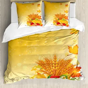 Пододеяльник ABAKUHAUS Harvest, осенний состав, защита от клещей, подходит для аллергиков с наволочками, 200 см x 200 см - 80 x 80 см, земляной желтый, зеленый, красный Abakuhaus