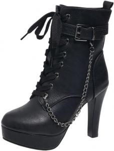 Женские ботильоны UniqueStride с ремешком и цепочкой, округлый носок, платформа, массивный каблук, шнуровка и боковая молния, короткие ботинки, Black