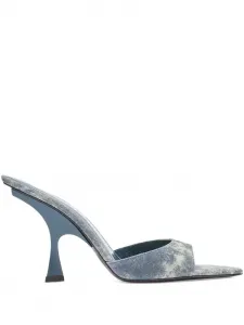 Слипоны-босоножки с открытым носком на каблуке 95 мм The Attico, синий