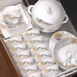 Lowe Набор тарелок и мисок Luowei, фарфор Jingdezhen высокотемпературного обжига, свадебный подарок на новоселье, роскошная посуда Jiangshan Ruhua на 6 персон, 39 предметов с чайником Fugui