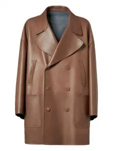 Двубортное пальто из овчины Fendi, коричневый