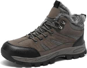 Зимние мужские теплые снегоступы из кожи, водонепроницаемые плюшевые походные ботинки Generic, коричневый