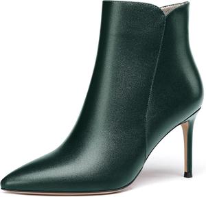 Женские короткие ботильоны WAYDERNS с острым носком, матовой текстурой, высокой шпилькой и молнией, 3,5 дюйма, Dark Green
