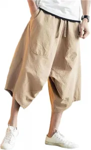 Мужские брюки до колена с высокой посадкой и эластичным поясом