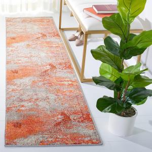 Ковер-дорожка SAFAVIEH, 67 x 305 см, Madison Collection, Grey & Orange, дизайн в стиле бохо-абстракт, не линяет и прост в уходе, идеален для помещений с высокой проходимостью в гостиной, спальне (MAD440G)