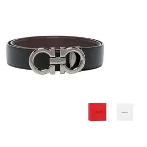 Ремень с пряжкой Gancini, двусторонний Ferragamo, черный walnut