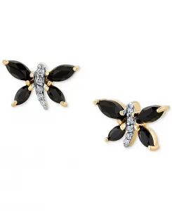 Серьги-Гвоздики в форме бабочек с ониксом маркиза (5 x 2-1/2 мм) и бриллиантами в желтом золоте 14 карат Macy'S, gold