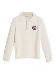Свитер с воротником-поло, связанный косами Brunello Cucinelli Kids, белый