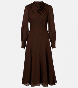 Платье миди Avara из шерстяного твила с драпировкой Emilia Wickstead, Cinnamon