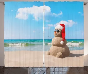 Рождественская штора ABAKUHAUS в деревенском стиле, Песочный человек в шапке Санты, универсальная тесьма для гостиной с петлями и крючками, 280 x 245 см, кремово-голубой Abakuhaus