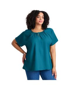 Женская блузка с рукавами летучая мышь и вырезом-замочной скважиной AVENUE, Deep teal