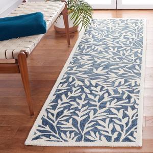 Ковер SAFAVIEH, 69 x 336 см, Rug Jardin Collection Runner, Blue & Ivory, Handmade Wool, Floral Design, Ideal for The Living Room, Dining, Bedroom (JAR753M)